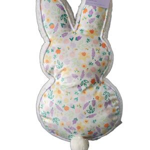 Bunny Shaped Sherpa and Spring Patterned Fabric Pillow 18 x 10" New w Tags